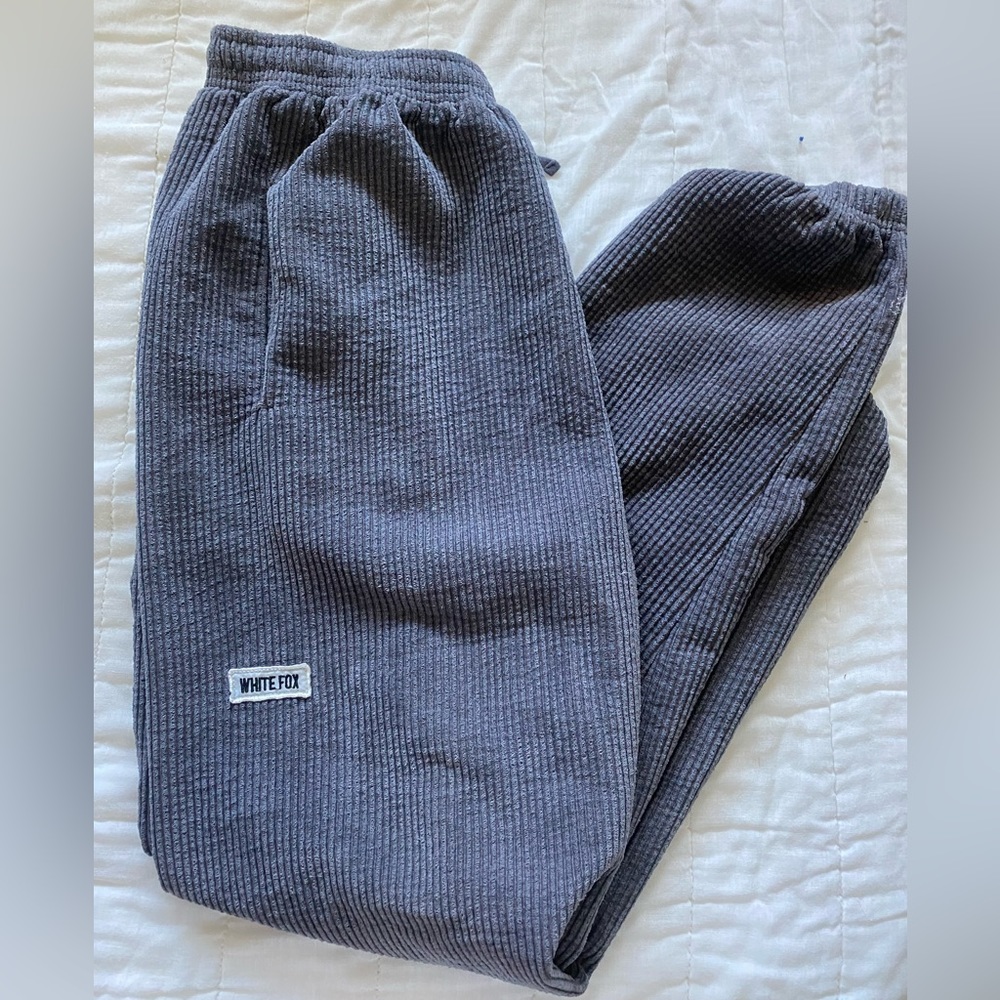 white fox corduroy joggers